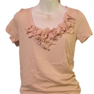 J. Crew Pink 3D Flower V-Neck Top